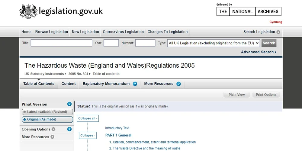 uk hazardous waste regulations 2005