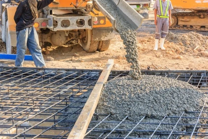concrete pouring during commercial concreting floors buildings construction site