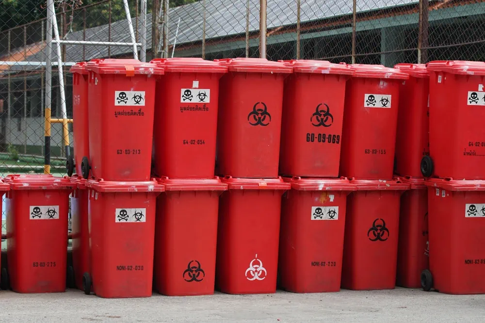 medical waste red plastic waste bins